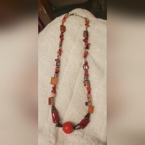 Vibrant Red and Orange Beaded Necklace And Earring Set